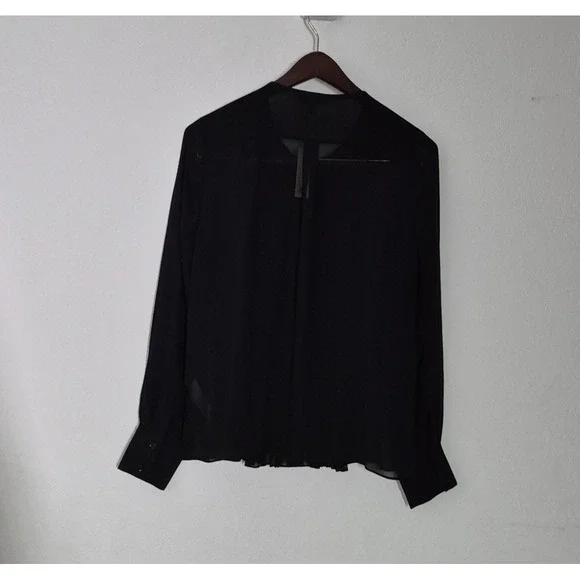 Banana Republic Blouse Womens MBlack Pleated Sheer Chiffon Long Sleeve Top - Picture 2 of 8